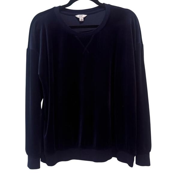 Crown & Ivy Navy Blue Top Size L Velvet Crewneck Long Sleeve Sweater - Picture 1 of 6